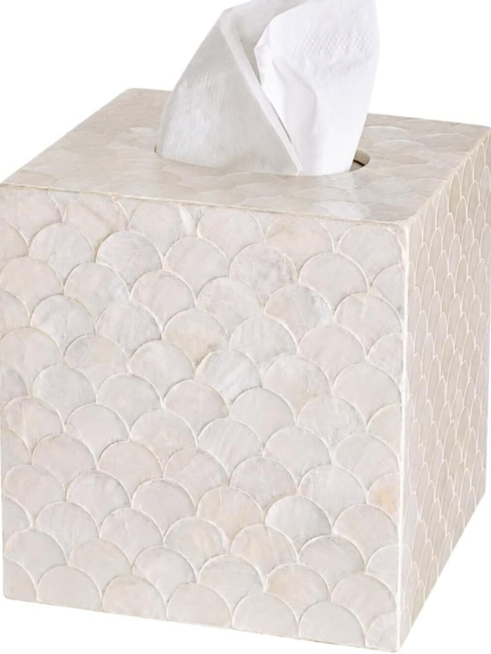 Handmade 5.9" Capiz Shell Tissue Box Cover - Square Decorative Holder for